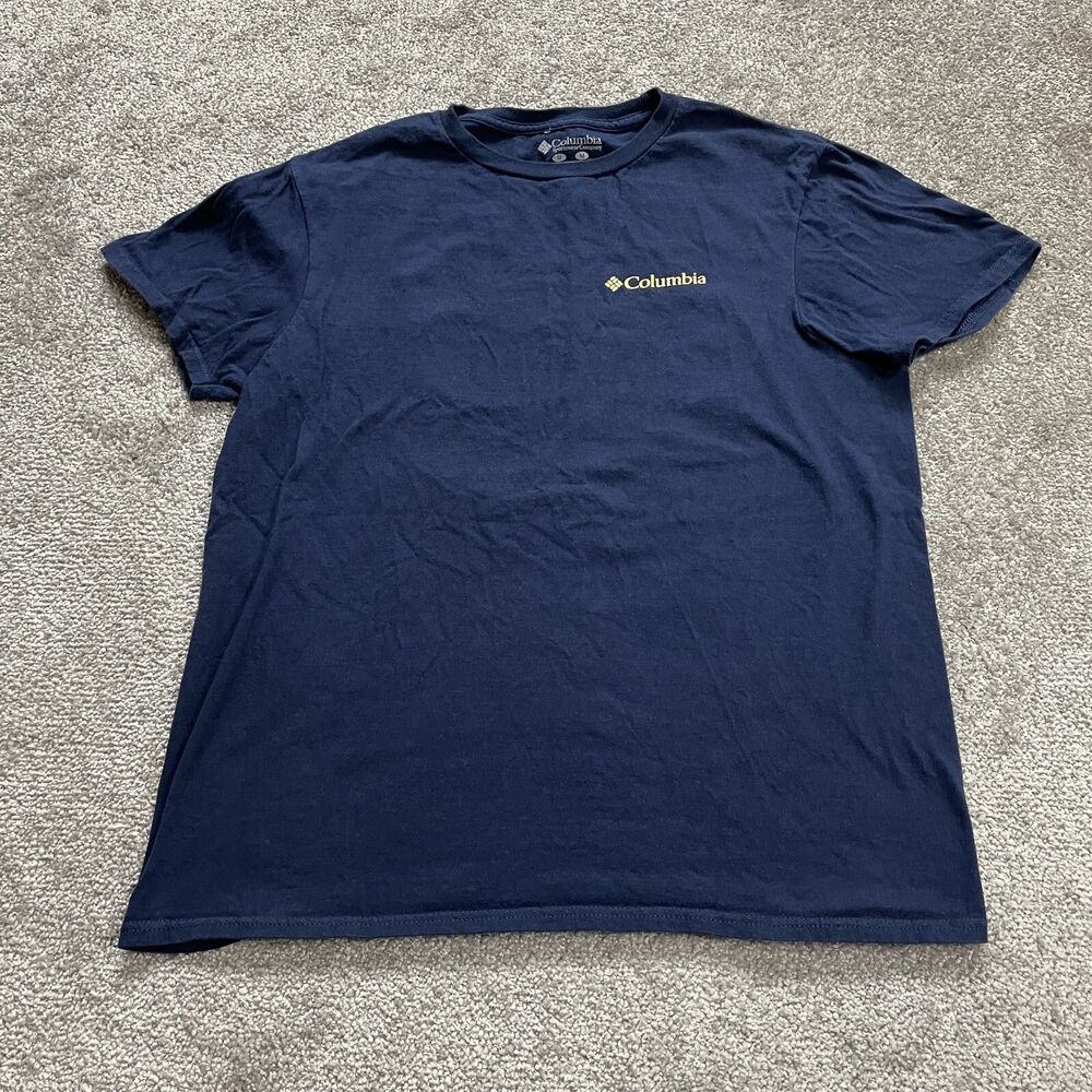 Columbia PFG Shirt Mens Medium Blue Short Sleeve Camping Outdoor Gear Graphic T